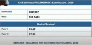 IAS Ria Dabi Marksheet